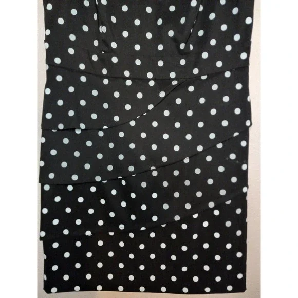 Signature Sabrina Formal Career Pencil Polka Dot Sleeveless Black Blue 16W Dress - Picture 10 of 11